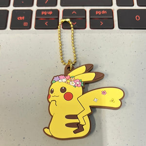 Pokemon Center Pikachu Easter spring flower crown 2" rubber keychain charm