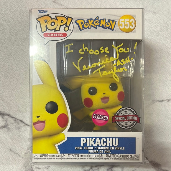 Signed Pokemon - Pikachu Waving Flocked Pop! Vinyl #553
