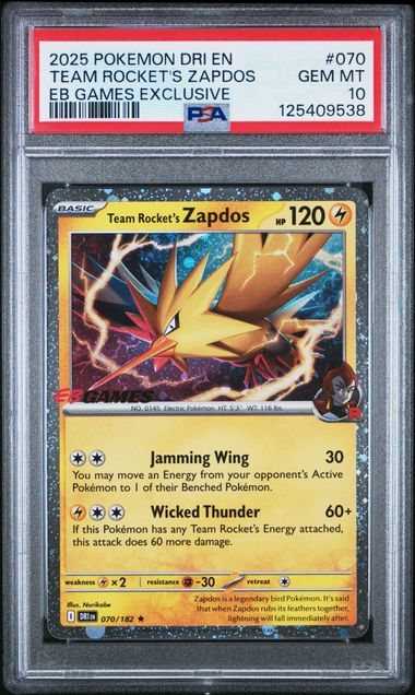Team Rocket's Zapdos 070/182 Eb Games Psa 10