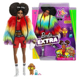 Barbie Extra Doll #1 in Furry Rainbow Coat with Pet Poodle Mattel Gift Set GVR04