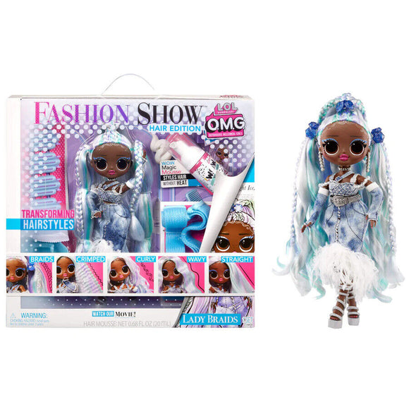 LOL Surprise OMG Fashion Show Hair Edition Lady Braids Fashion Doll with Transfo